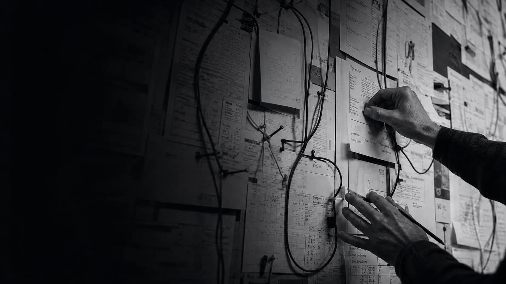 A complex business process being mapped on a wall